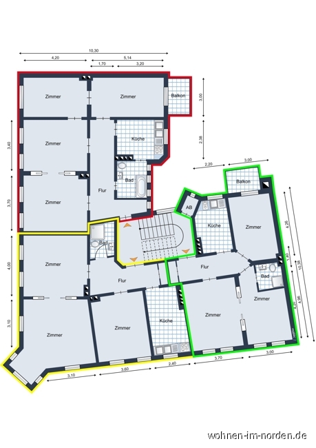 1. - 3. Obergeschoss Mehrfamilienhaus Kiel / Sdfriedhof