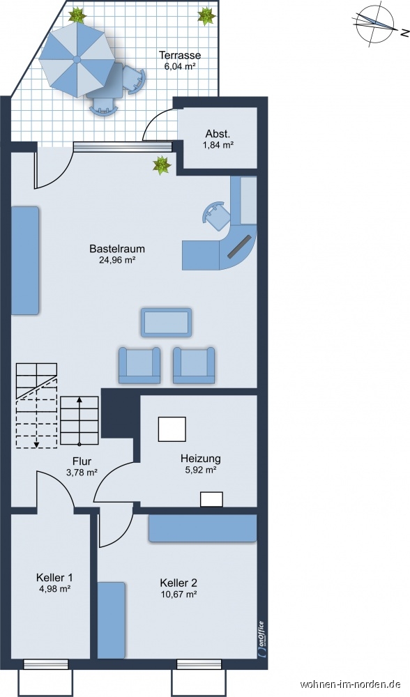 Untergeschoss Reihenmittelhaus Hamburg / Rissen