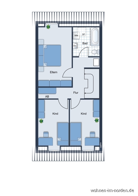 Grundriss Obergeschoss Reihenendhaus Ltjenburg