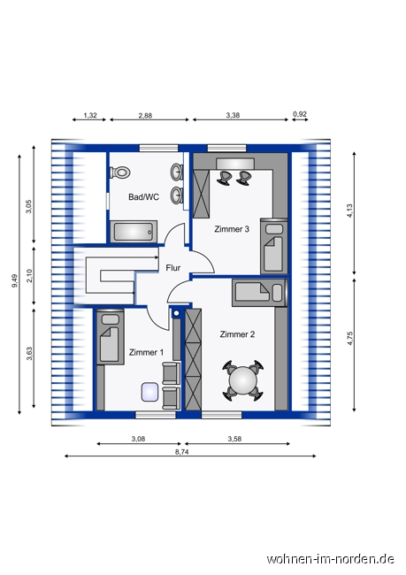 Grundriss Obergeschoss Einfamilienhaus Kiel / Russee